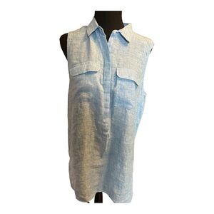 Jones & Co. Sleeveless Linen Blue Collar Sleeveless Tunic Top Dress Size Medium